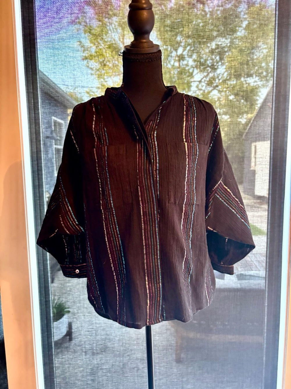 Antik Batik Brown Stripe Casual Button-Down Shirt